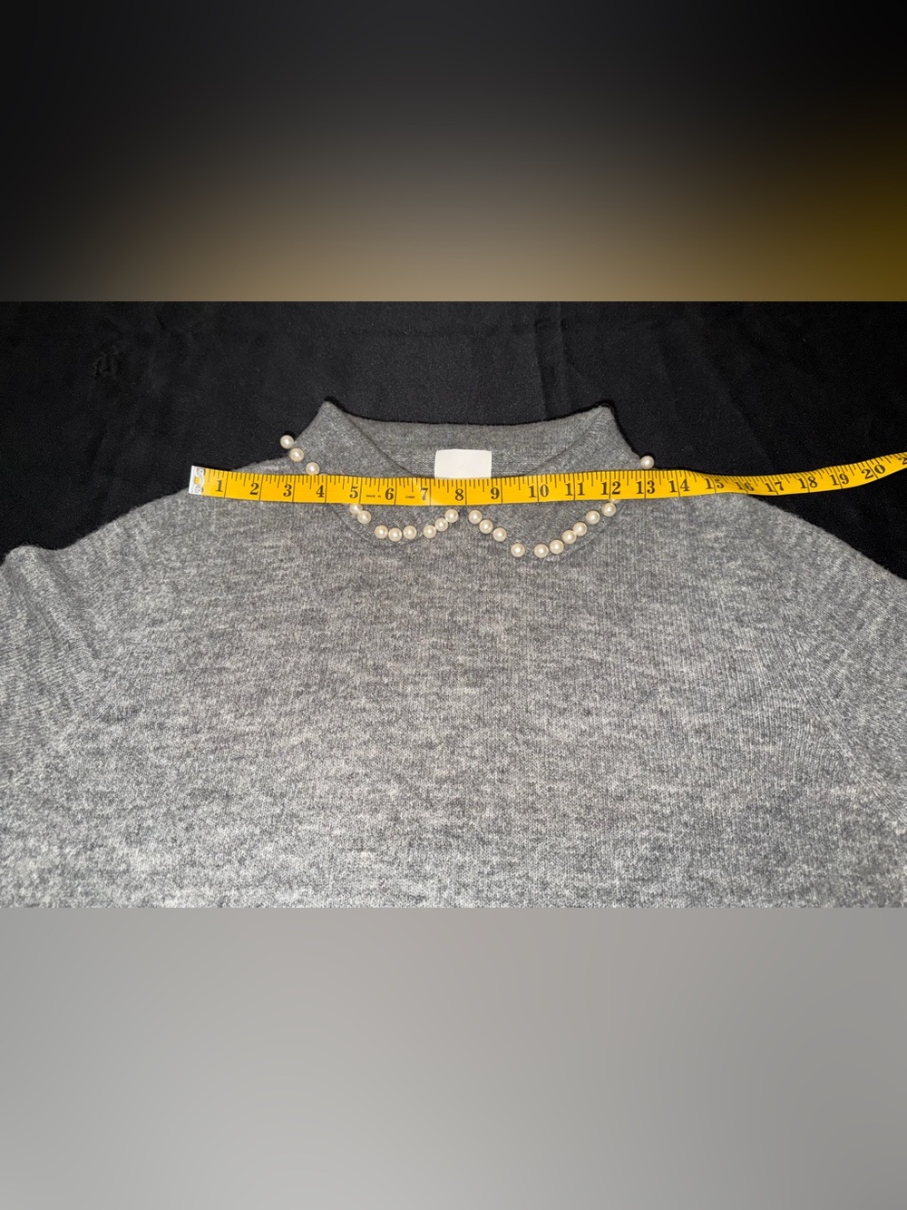 H&M Gray Beaded Peter Pan Collar Knit Sweater Top Short Sleeve Size L - Picture 7 of 9